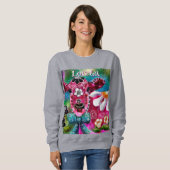 お洒落フローラカウピンクティール（緑がかった色）ブラックパーソナライズされた スウェットシャツ (正面フル)