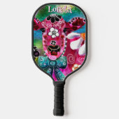 お洒落フローラカウピンクティール（緑がかった色）ブラックパーソナライズされた ピックルボールラケット (裏面)