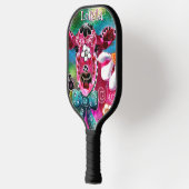 お洒落フローラカウピンクティール（緑がかった色）ブラックパーソナライズされた ピックルボールラケット (左)