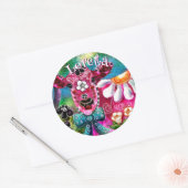 お洒落フローラカウピンクティール（緑がかった色）ブラックパーソナライズされた ラウンドシール (封筒)