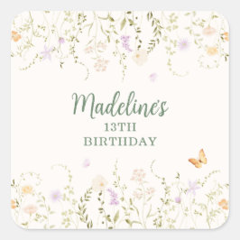 お洒落フローラガーデンパーティー誕生日 スクエアシール