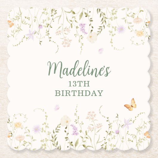 お洒落フローラガーデンパーティー誕生日 ペーパーコースター (正面)