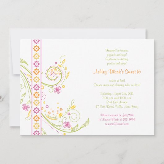 お洒落フローラスウィート16誕生日招待状 招待状 (正面)