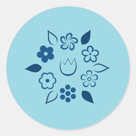 お洒落フローラダークブルー春花 ラウンドシール (正面)