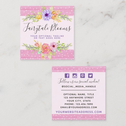 お洒落フローラバラとウッド素朴ソーシャルメディア スクエア名刺 (正面/裏面)