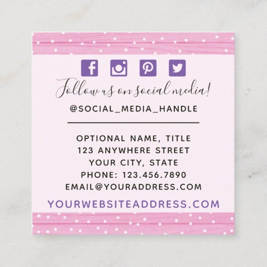 お洒落フローラバラとウッド素朴ソーシャルメディア スクエア名刺 (裏面)