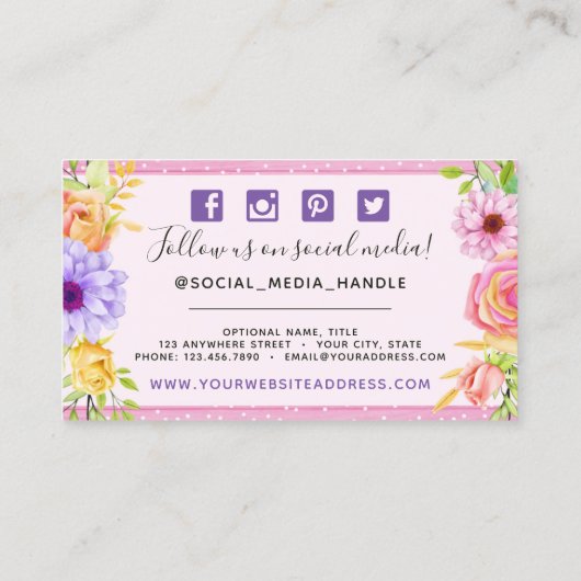 お洒落フローラバラとウッド素朴ソーシャルメディア 名刺 (裏面)