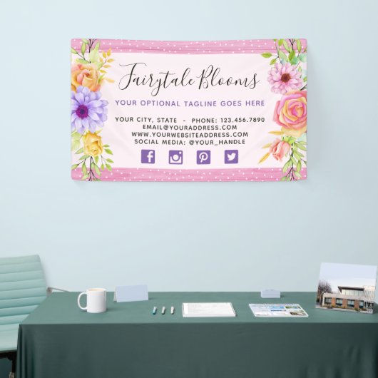 お洒落フローラバラと素朴ピンクウッドガーリー 横断幕 (トレードショー)