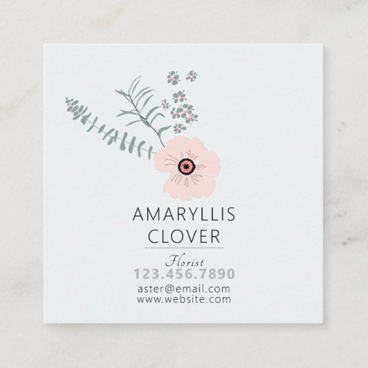 お洒落フローラピンク灰色の黒いパターン（の模様が）ある花 スクエア名刺 (裏面)
