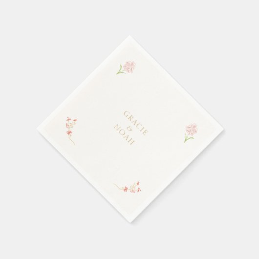 お洒落フローラピンク&アイボリーフローラ結婚ズ スタンダードカクテルナプキン (角)