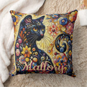 お洒落フローラブラック子猫パーソナライズされた クッション (ブランケット)