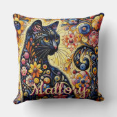 お洒落フローラブラック子猫パーソナライズされた クッション (裏面)