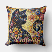 お洒落フローラブラック子猫パーソナライズされた クッション (正面)