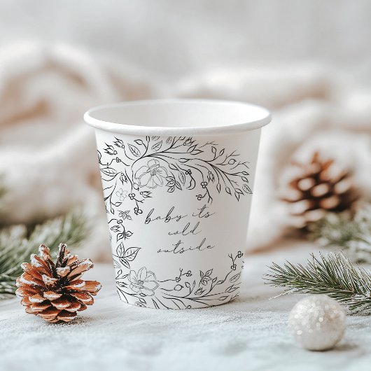 お洒落フローララインアートリースクリスマスベビーシャワー 紙コップ