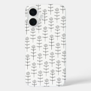 お洒落フローララインアート(白黒) iPhone 16ケース