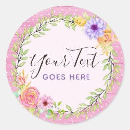 お洒落フローラリースと素朴ピンクウッドガーリー ラウンドシール