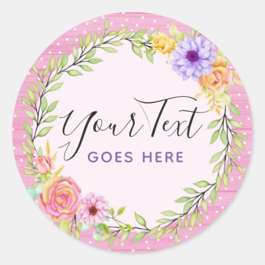 お洒落フローラリースと素朴ピンクウッドガーリー ラウンドシール (正面)