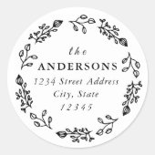 お洒落フローラリースファミリ名差出人住所 ラウンドシール (正面)
