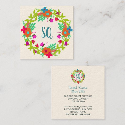 お洒落フローラリース スクエア名刺 (正面/裏面)