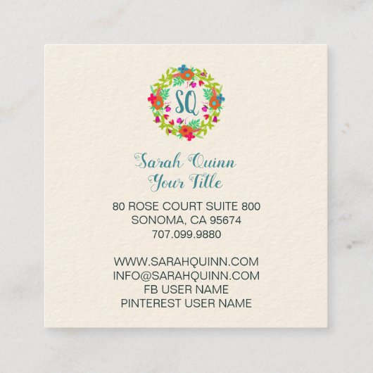 お洒落フローラリース スクエア名刺 (裏面)