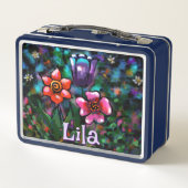 お洒落フローラ紫ブルーピンクパーソナライズされた色 メタルランチボックス (裏面)