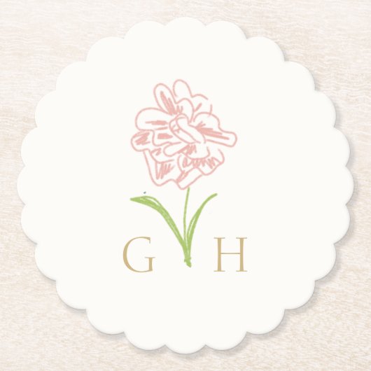 お洒落フローラ線描バラ結婚の ペーパーコースター (正面)