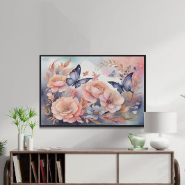 お洒落フローラ蝶よくはしゃぐデザイン ポスター