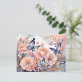 お洒落フローラ蝶よくはしゃぐデザイン ポストカード (スタンド正面)