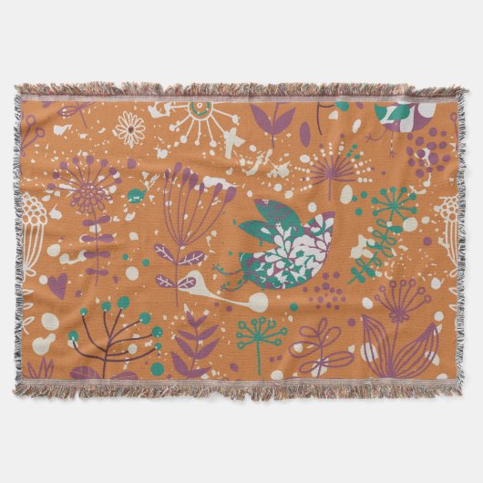 お洒落フローラ鳥ブランケット スローブランケット (正面)