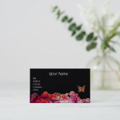 お洒落フローリズレッドピンクフローラブラック紙 名刺 (スタンド正面)