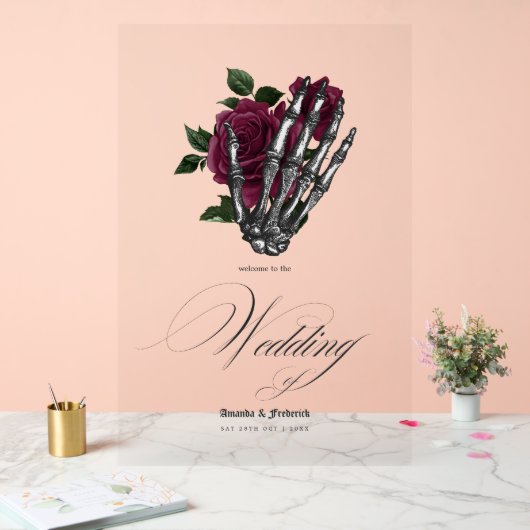 お洒落ブルゴーニュフローラゴシッ結婚クの優雅さ アクリルサイン (ウェディング)