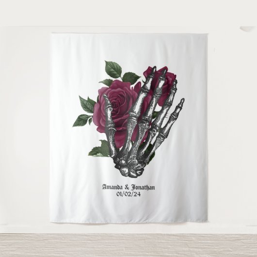 お洒落ブルゴーニュフローラ骨格ゴシッ結婚クス タペストリー (正面)