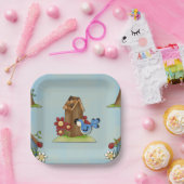 お洒落ブルーバードアンドバードハウスかわいい春 ペーパープレート (パーティー)