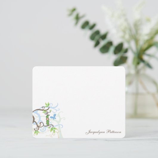 お洒落ブルーピーインポッドガーデン男の赤ちゃんシャワー サンキューカード (スタンド正面)