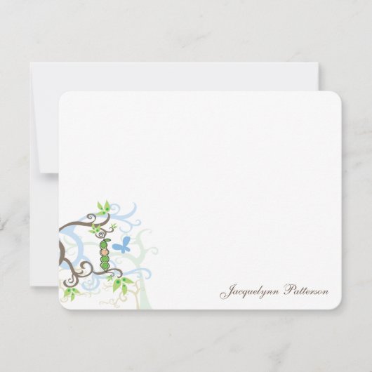 お洒落ブルーピーインポッドガーデン男の赤ちゃんシャワー サンキューカード (正面)