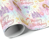 お洒落プリンセス誕生日水彩模様 ラッピングペーパー (ロールコーナー)