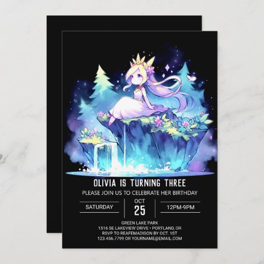 お洒落プリンセス誕生日 招待状 (正面/裏面)