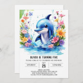 お洒落ベビードルフィンパーティー誕生日 招待状 (正面/裏面)