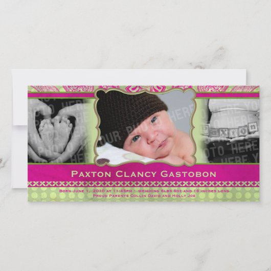 お洒落ペイズリー都市およびお尻ベビー発表 案内状 (正面)