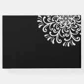 お洒落ホワイトオンブラックフローリッシュ結婚ズ ゲストブック (裏面)