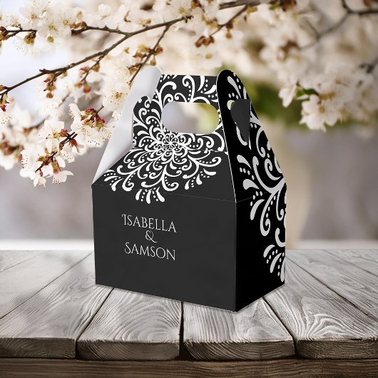 お洒落ホワイトオンブラックフローリッシュ結婚ズ フェイバーボックス