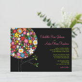 お洒落ポップ・アートのカラフル春の花結婚の木 招待状 (スタンド正面)