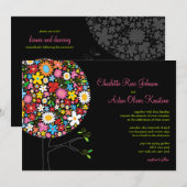 お洒落ポップ・アートのカラフル春の花結婚の木 招待状 (正面/裏面)