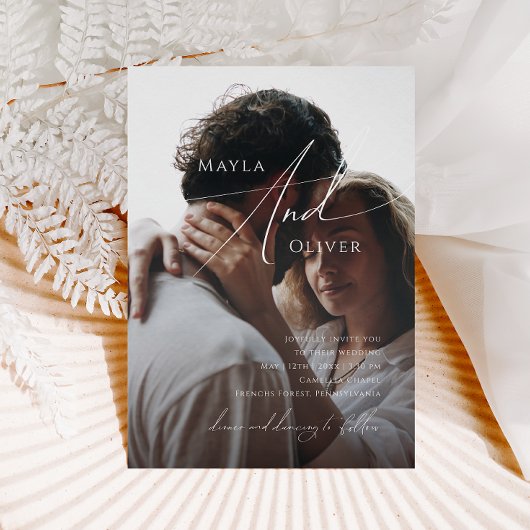 お洒落ミニマルカジュアルスクリプ結婚ト写真 招待状