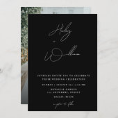 お洒落ミニマル書道写真結婚の 招待状 (正面/裏面)