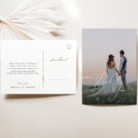 お洒落ミニマルScript Photo結婚's Thank You ポストカード<br><div class="desc">このお洒落スクリプミニマルトの写真結婚は、クラシックの黒と白のボホ感謝していに最適です。デザインはエレガント、繊細でロマンチックな手書きのレタリングと粗末なシックなタイポグラフィがフォーマル特徴である。見た目は、春、夏、秋結婚、冬など、どの季節にも合う！この製品は編集可能で空白の宇宙も豊富なため、独自のグラフィックやもし写真を追加しカスタマイズて!製品の感じデザインに関しては、お気軽にお問い合わせ下さい。喜んで救済い!</div>