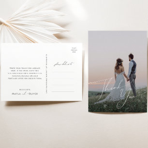 お洒落ミニマルScript Photo結婚's Thank You ポストカード