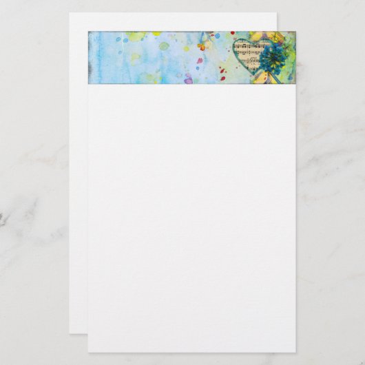 お洒落ミュージカル色彩の鮮やかハートヘッダー 便箋 (正面/裏面)