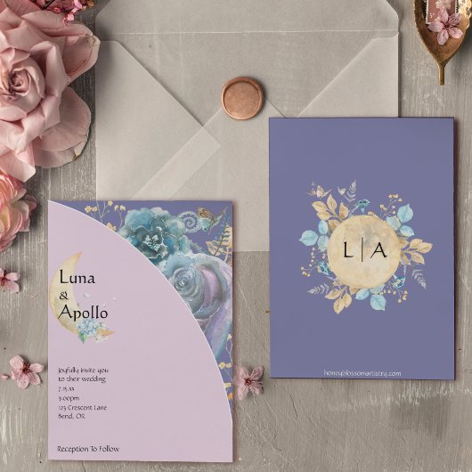 お洒落ムーン結婚パープル 招待状