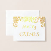 お洒落メリー猫クリスマスカード 箔カード (封筒付き正面)